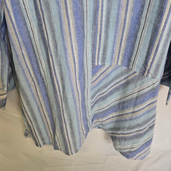 Norm Thompson Cotton/Linen Asymmetrical Striped Tunic, Blue/White, Large NWOT - Picture 10 of 11